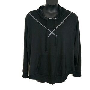Glitzy Girlz Womens sz 3X Top Black Hooded Drawstring Long Sleeve Pullover